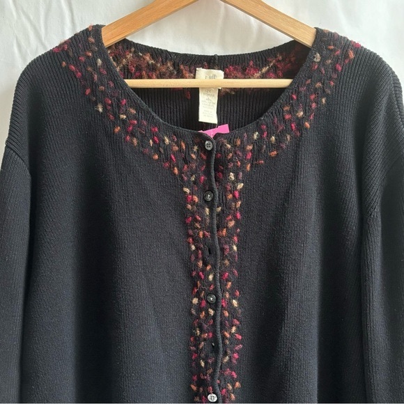 J. Jill Cotton Wool Floral Embroidered Cardigan Sweater Button Front Black Sz 2X - Picture 3 of 17